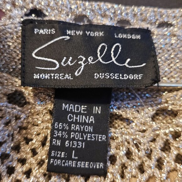 Vintage Suzelle Silk Outfit 3 Pcs Gold Tank Pants Crochet Tunic Metallic Large - Picture 4 of 13